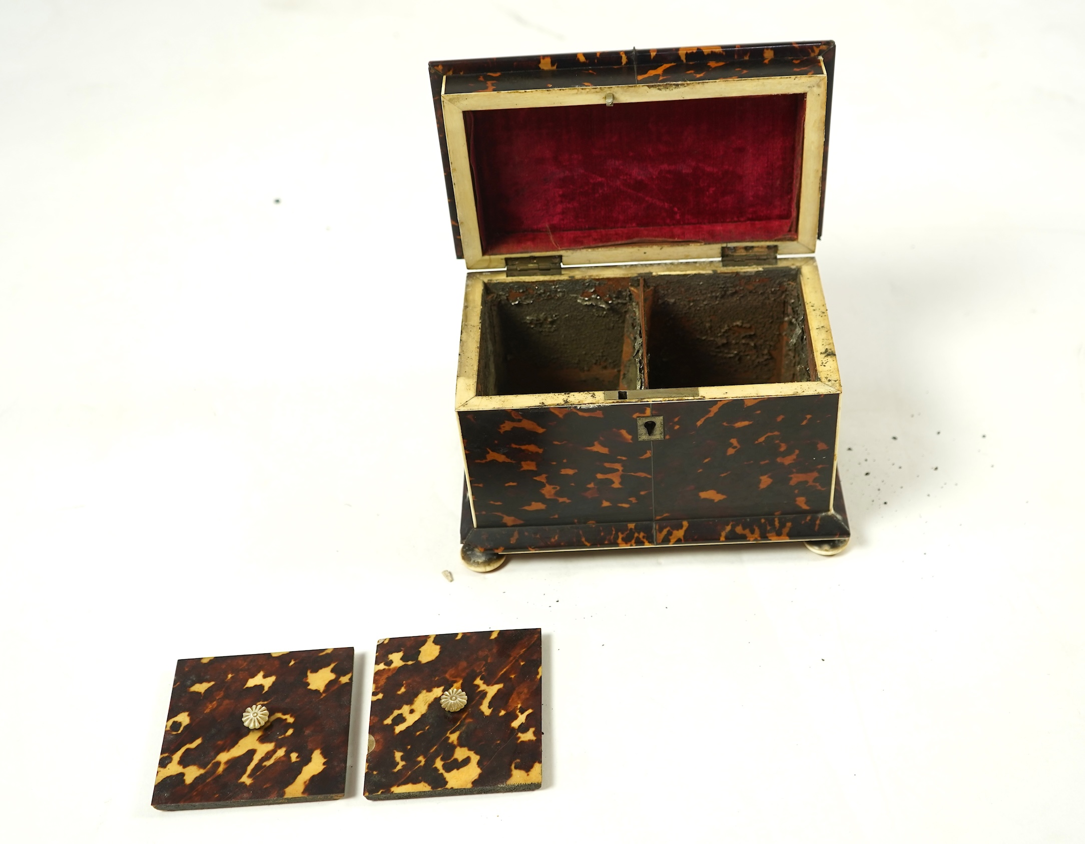 An early Victorian tortoiseshell tea caddy